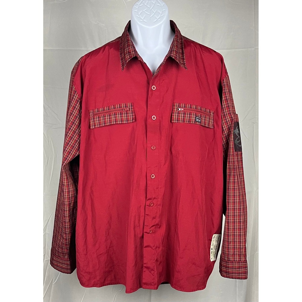Bugle Boy Jean Company Men's Red Plaid Sleeve Button Up Shirt Size 2X
